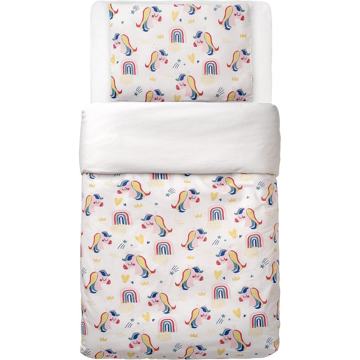 Комплект постільної білизни для немовлят FlyIdeas: 100% бавовна, сертифікат якості, ковдра та подушка, 160x80 см, Rainbow Unicorns, Made in EU