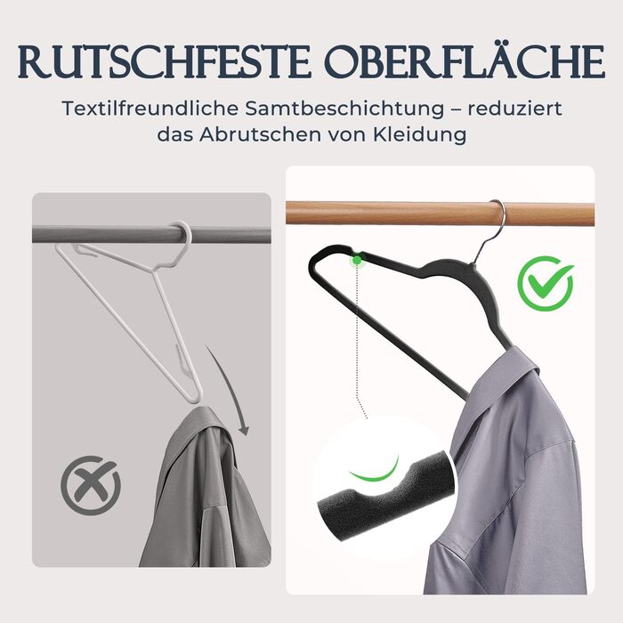 Плечики для одягу з оксамиту, 20 шт. - Плечики для економії місця, нековзні, міцні, 360° обертання - для сорочок, костюмів, светрів, штанів, 20 шт. (Чорний, 50 шт.)