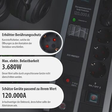 Бренненштуль Premium-Protect-Line Розподільний блок живлення для геймерів 14-портовий з 2 вимикачами та захистом від перенапруги (з кабелем 3м та 2-портовим USB 3,10A, Made in Germany) срібний / чорний 14-портовий 2x 3,1A Single