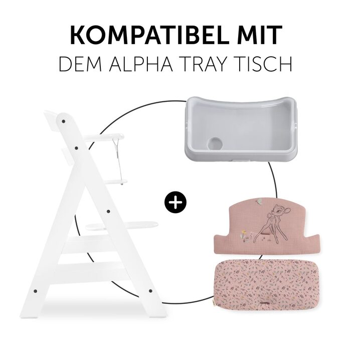Сидіння-подушка Hauck для стільчика Alpha+, Beta+, Arketa, муслін Bambi Rose, антиковзкі нопи, подвійна спинка, легке кріплення, для дерев'яного дитячого стільчика