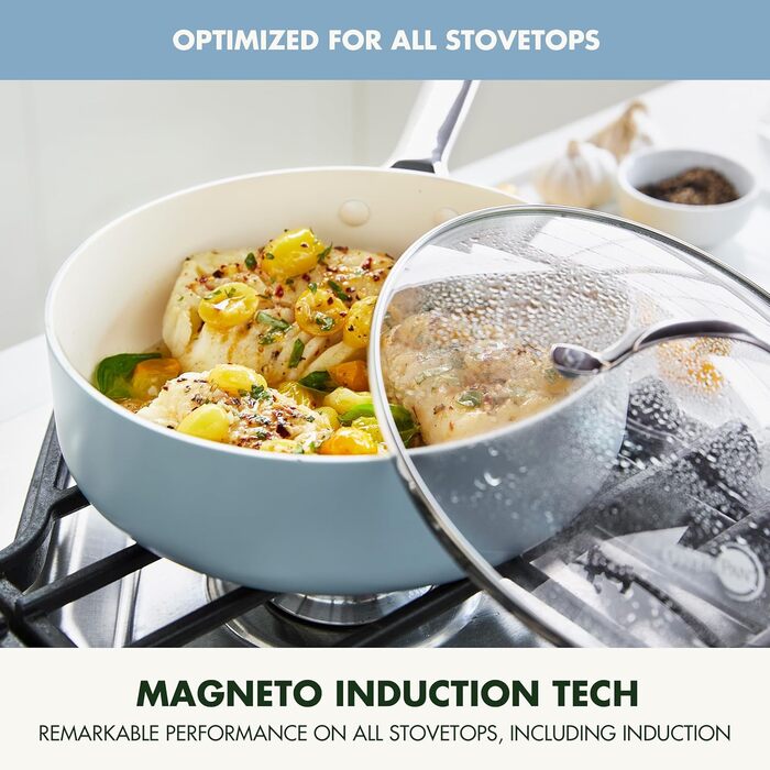 Набір посуду GreenPan Padova Pro 10 предметів: антипригарне покриття Ceramic, без PFOA/PFAS, індукційний, з нержавіючої сталі, Blue Haze