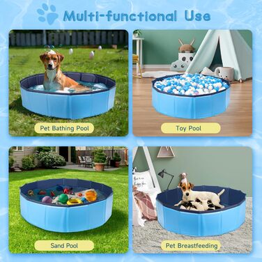 Nobleza Hundepool for Large & Small Dogs, Foldable Dog Splash Pool, Stable Dog Bathtub, Swimming Pool for Cats, 80 * 20cm, S, Blue