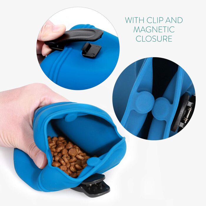 Набір з 2 силіконових мішечків для корму Navaris - 2 шт. для ласощів, сухого та вологого корму для собак, з кліпсою та магнітом, сірий & темно-синій