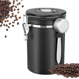 Герметична кавова банка з нержавіючої сталі, 1,8 л. З мірною ложкою та індикатором дати. Для кави, чаю, горіхів, какао. Зберігає свіжість надовго. Білий (Чорний) колір