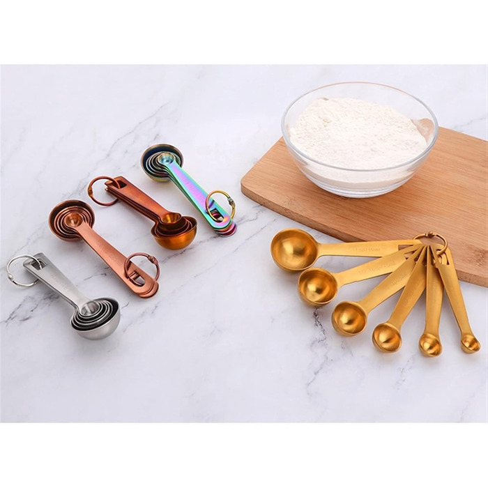 6-Piece Measuring Spoon Set for Teaspoons, Coffee, Sugar, Cake, Baking, Gold Measuring Cups, Kitchen Measuring Spoons, Baking Utensils (Color: A Silver) (B Gold)