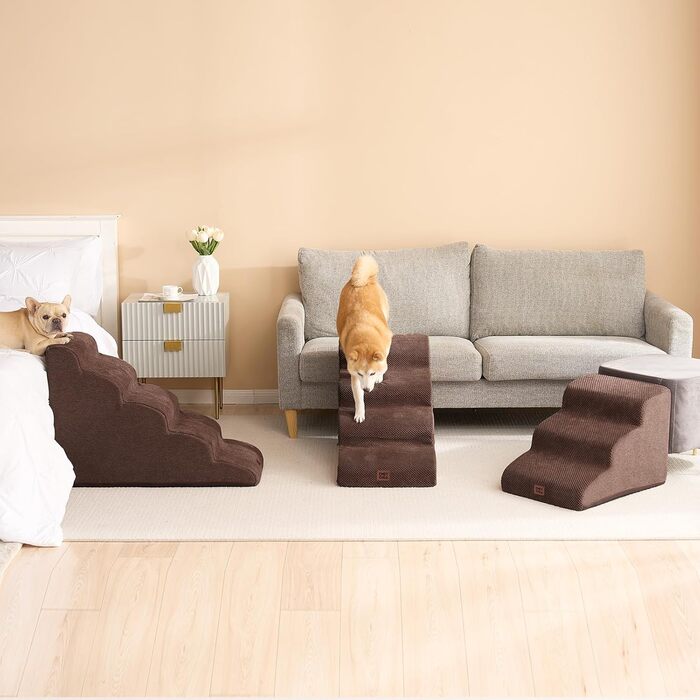 Сходинки для собак EHEYCIGA: компактні, 40 см, для маленьких собак, 3 сходинки, з миючим покриттям, сірі (T 72 x B 40 x H 50 см, коричневі)