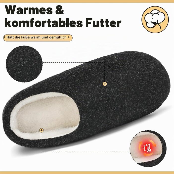 Зимові унісекс капці Mishansha з ефектом пам'яті (Memory Foam) та твердою підошвою, чорні, розмір 44/45 EU