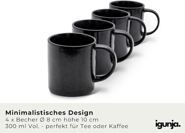 Igünja 12-Piece Dinnerware Set - Reactive Glaze Stoneware Bowls & Plates (Black, Mug Set) - Premium Handcrafted Tableware for 4