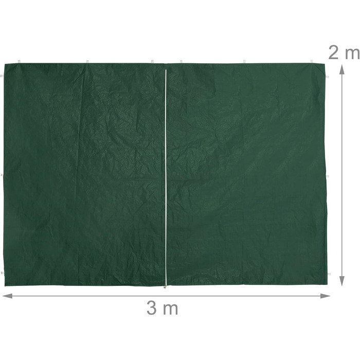 Relaxdays Pavilion Side Wall Set, 4-Piece, 3 Walls, Window, Side Panel with Zipper, Plastic, WxH 2x3 m, Green