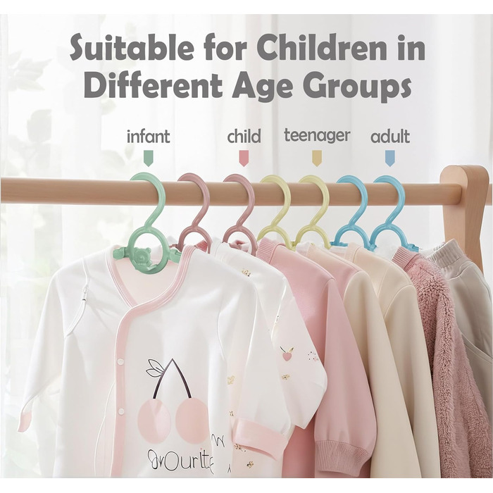 Набір дитячих вішалок для одягу 24 шт. Зростаючі вішалки для дітей з бантиками, нековзкі, для малюків та дошкільнят, кольорові