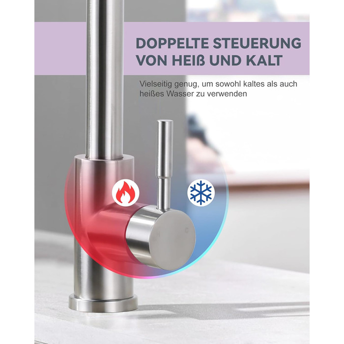 Кухонний змішувач iVIGA висувний з дозатором, водоспад, 360° поворот, 3 режими, щіткова нікель, T-подібний