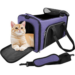 Транспортна сумка для котів та маленьких собак до 10 кг – складана, робуста, з прихованим даховим вікном (фіолетова, 50x30x30 см)