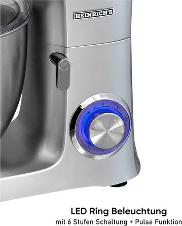 Кухонна машина Heinrichs 2500W з подвійним гаком для тіста, міксером та вінчиком, 8 швидкостей, чаша 8л з нержавіючої сталі, тиха, червона