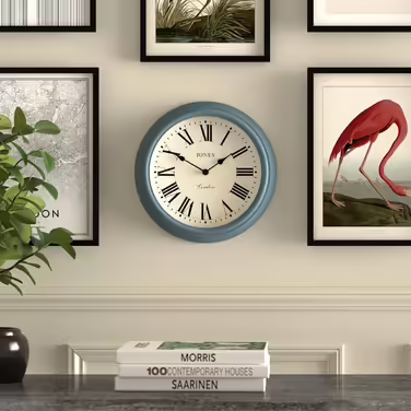 JONES CLOCKS® Venetian Wall Clock | Classic Round | 30cm | Green | Roman Numerals | Traditional design ideal for kitchen, living room or bedroom (Old Boat Blue / Roman Numerals)
