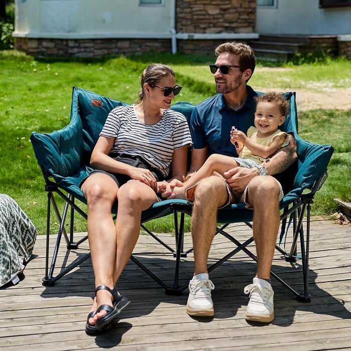 Кампінговий стілець-диван EVER ADVANCED для 2 осіб, 145 см, зелений - міцний, складаний, з високою спинкою, для відпочинку на природі, саду, балкону