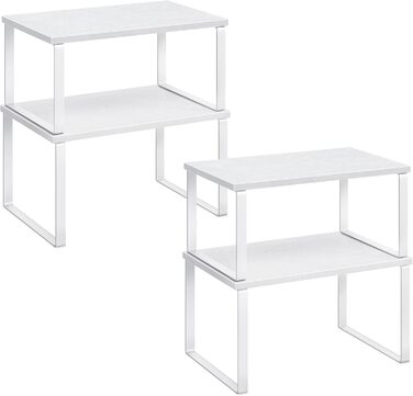 SONGMICS Spice Rack, 4-Piece Set, Kitchen Shelf, Kitchen Organizer, Expandable, Spice Holder, Stackable, with Metal Frame, 19.5 x 29.7 x 15.8 cm, Ink Black-Natural Beige KCS10NB (Cloud White + Snow White, 29.7B cm)