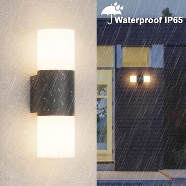 Klighten Wall Lights E27 Indoor/Outdoor 2-Light, Up and Down Outdoor Lamp, Outdoor Fixture, IP54 Outdoor Lamp, Aluminum Modern Outdoor Wall Light, Wall Lamp for Entrance Terrace, without Bulb (Black, without Motion Sensor - 2 Pieces)