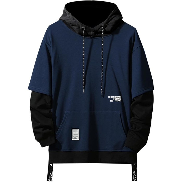 Худі чоловіче Gurunvani Kontrastfarbe Patchwork, білий (XXL, темно-синій)