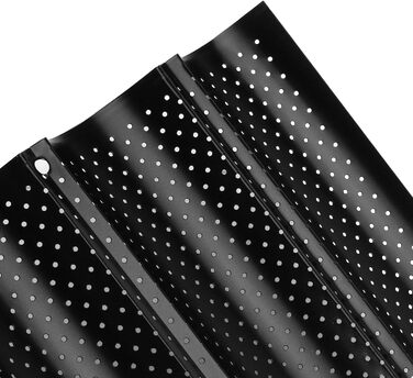 KEILEOHO 3-Piece Baguette Baking Pan, Baguette Baking Sheet with 4 Cavities, 38 x 33 cm Baguette Baking Sheet/Pan, Bread Baking Accessories for 4 Baguettes, Black