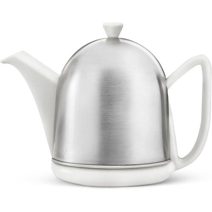 Bredemeijer small white ceramic teapot, 1.0 liter with stainless steel lid