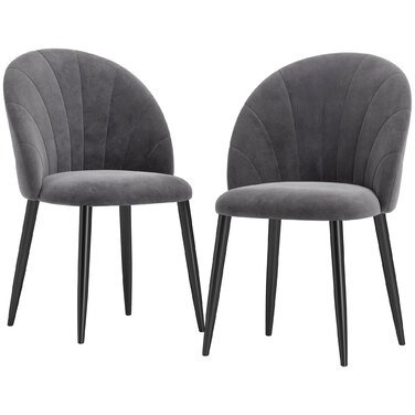 HOMCOM 2-Piece Dining Chairs Kitchen Chair Scandinavian Design Living Room Chair Upholstered Chair Office Chair Velvet Metal Gray 52x54x79cm | Aosom