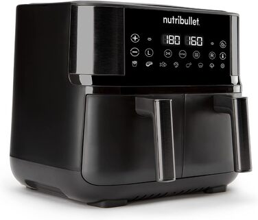Nutribullet Double Drawer Air Fryer 8L with a wide selection of cooking modes, digital LED touchscreen, 8 programs, preheat & keep warm, grill, no oil, 2850 W, Black, NBA081B