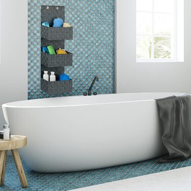 Relaxdays Hanging Organizer Fabric, Over-the-Door Organizer with 3 Storage Baskets, Wall Organizer Bathroom, PP, HBT: 75x25x15cm, gray
