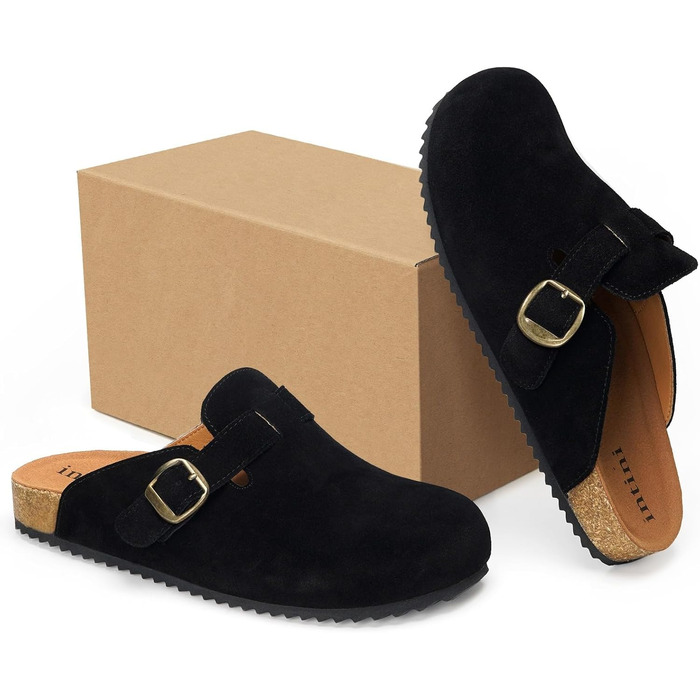 Зручні шльопанці-клоги Intini для дому, саду та пляжу. Чоловічі та жіночі, шкіряна устілка, чорний колір, розмір 36-48