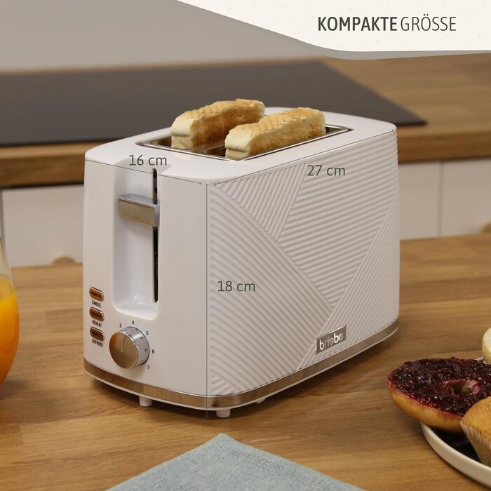 Набір для сніданку Briebe Elegance: тостер на 2 підсмажування, 7 рівнів підсмажування + чайник 1,7 л, 2200 Вт, BPA-free, сучасний дизайн (білий)