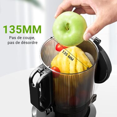 AMZCHEF 250W Automatic All-in-One Juicer, 135MM Opening and 1.8L Juicer for Vegetables and Fruit, Slow Juicer Winner with Triple Filter - Grey