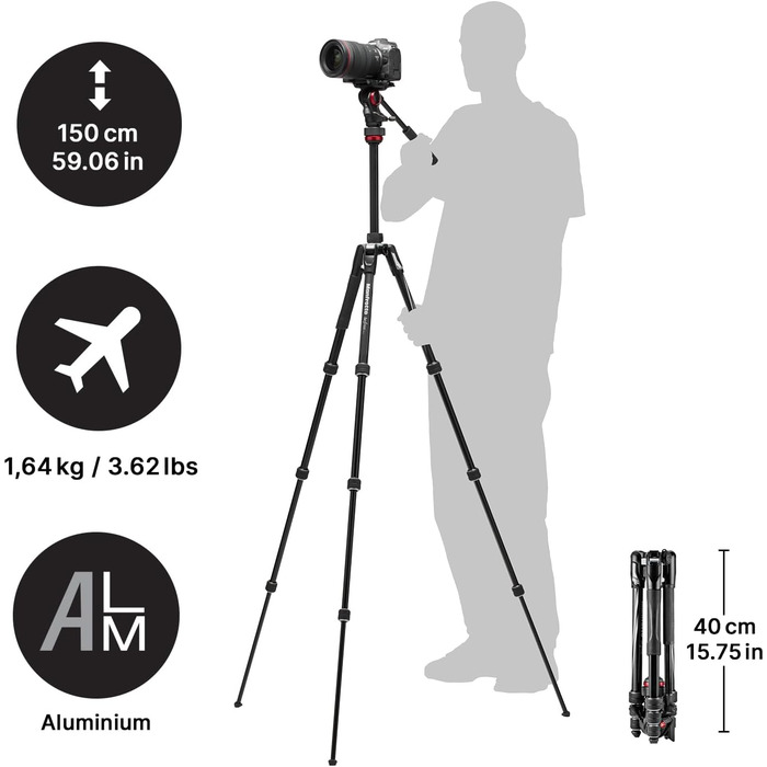 Manfrotto Befree Live: штатив для відеозйомки з відео-головкою, для DSLR, беззеркальних та відеокамер