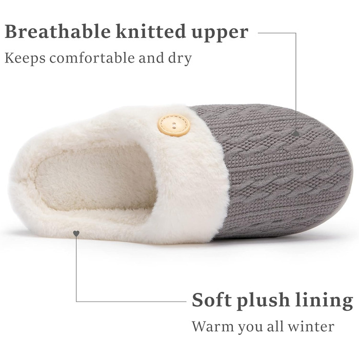 Чантому: жіночі домашні тапочки з меморі-піною, м'які, теплі, з штучним хутром, slip-on, антиковзка підошва, для дому та вулиці, розмір 38/39 EU, темно-сірий
