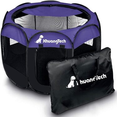 Клітка-манеж для тварин XhuangTech: собаки, коти, цуценята, 80x80x58,4 см, м'яка тканина, портативна, складна, для дому та вулиці, фіолетовий/чорний