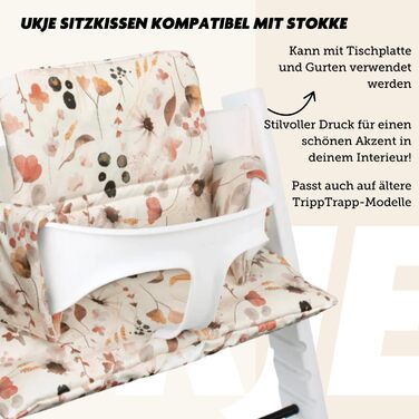 Сидіння-подушка Ukje для стільчика Stokke Tripp Trapp, водостійка, багато кольорів і візерунків, м'яка подушка для стільчика, екстра товста, зменшувач сидіння, дизайн Леопард (Wilde Bloemen)