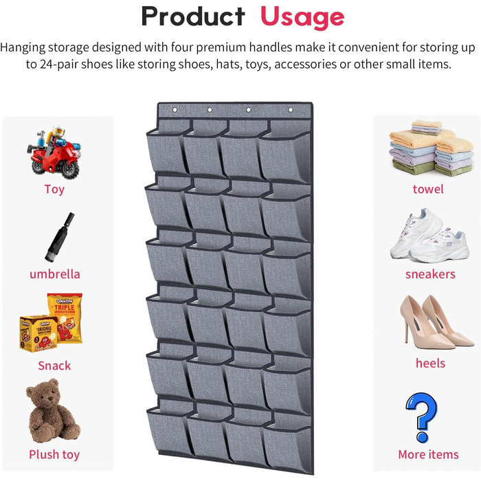 Органайзер для взуття навісний Homfort 24 кишені, 156x56 см, Сірий льон - зручне зберігання взуття за дверима