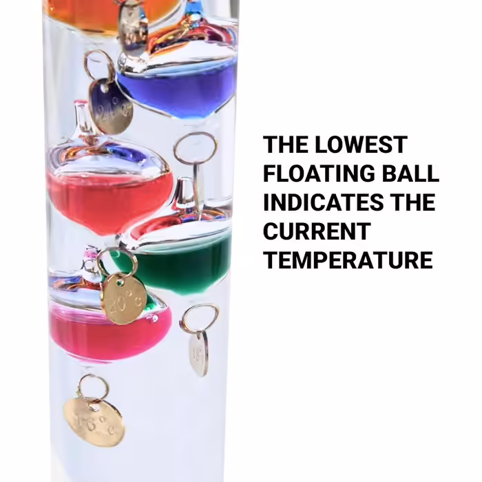 Large 44cm tall freestanding Galileo thermometer in gift packaging