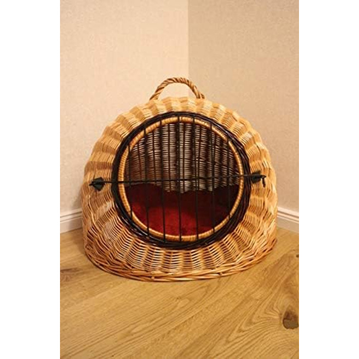 Транспортний кошик для котів та собак з ротангу з металевим ґратом та подушкою, L XL XXL (56x45x48 см)