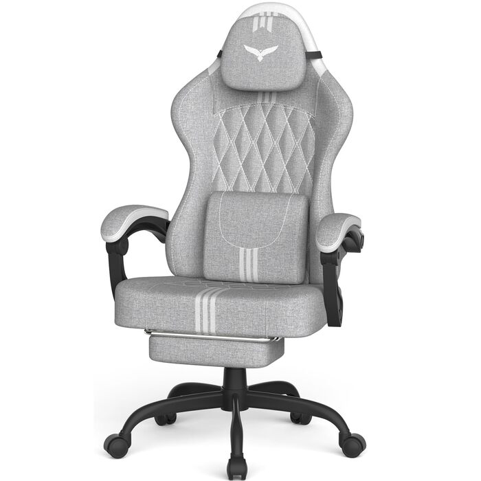 Геймерське крісло Ferghana Ergonomic - з підтримкою спини, голови, підставкою для ніг, регулюванням висоти, обертанням. Сірий+білий, для дому та офісу