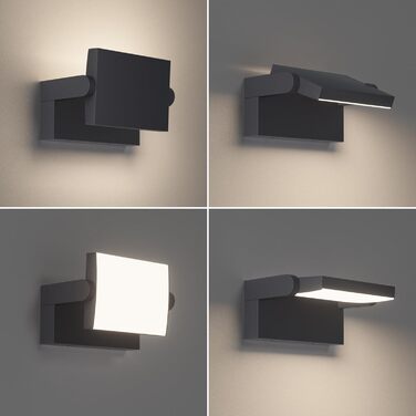 Klighten Зовнішня лампа 24W, водонепроникна IP65, поворотна LED панель для саду, тераси, фасаду. 1500 люмен, тепле біле світло 3000K, антрацит