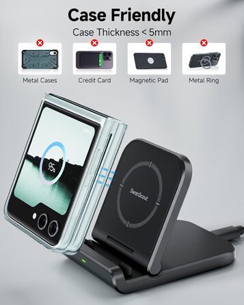 Бездротова зарядка SwanScout для Samsung Galaxy Z Flip 7/7 FE, 6/5/4/3 та Moto Razr 60/50/40 (Ultra), SwanScout 501S (чорний)