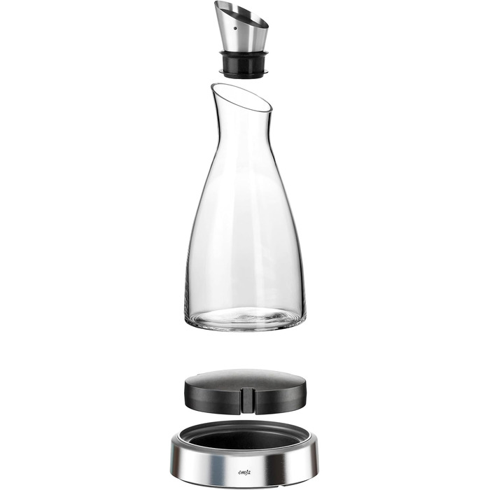 Emsa 505219 Flow Chilling Carafe | Elegant Design | Cooling performance for 4h | Cooling pad | Glass and stainless steel | Transparent | 1 Liter, 14 x 14 x 30 cm