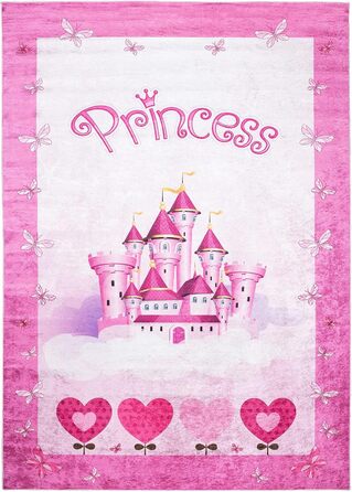 Дитячий килим TAPISO Emma, рожевий, 80x150 см, з антиковзким покриттям, принт, ÖKO-TEX, машинне прання 30°C