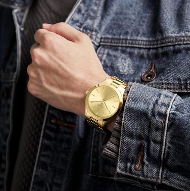 Годинник чоловічий BUREI Minimalist Quartz з нержавіючої сталі 44 мм (золотий)