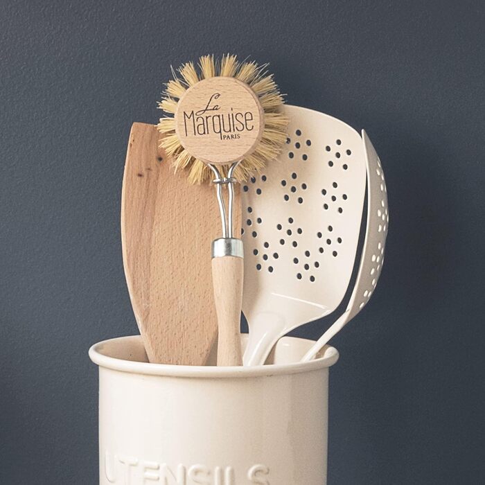 La Marquise - Wooden Dish Brush - includes vegetable brush, pot brush, and replacement brush head - Eco-friendly and durable dishwashing brushes