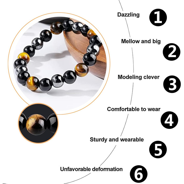 Браслет з тигровим оком, чорним турмаліном, обсидіаном та гематитом. Захисний браслет для чоловіків та жінок. Подарунок для друзів, чоловіка, батька (еластичний)
