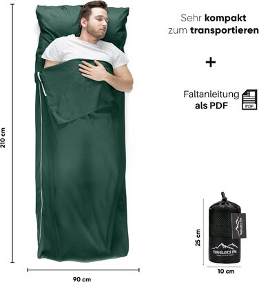 Traveler's Pal Hüttenschlafsack (Hutten Sleeping Bag) made of 100% Duraweave - Sleeping bag with side and foot zipper - Lightweight and thin Inlett summer sleeping bag, breathable and skin-friendly
