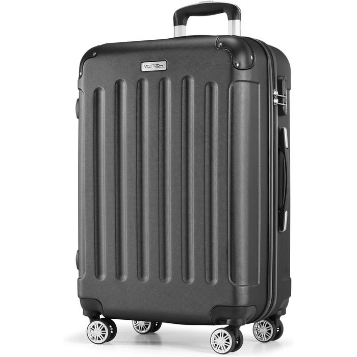 Чемодани Merish: 3-кільний набір валіз на коліщатках з жорстким корпусом у 9 кольорах (чорний, антрацитовий, L)