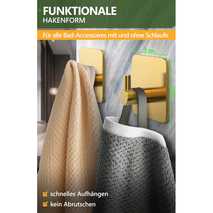 Набір гачків для рушників 4smile (6 шт) - самоклеючі, золоті, для ванної кімнати