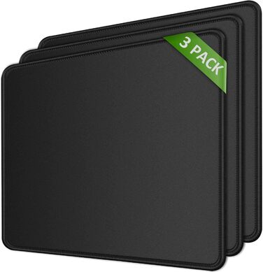 KTRIO Комплект з 3 килимків для миші, 275x215 мм, чорний, антиковзаюча гума, міцні шви, для комп'ютера, ноутбука, ПК