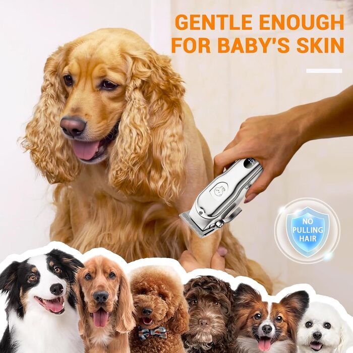 Машинка для стрижки собак і котів, професійна, з 4 насадками, потужний мотор, для тіла, обличчя, вух, лап (срібна)